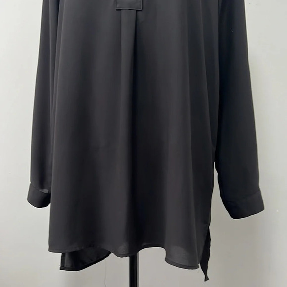 Pleione Black Collared Long Sleeve Tunic Blouse size Large - Picture 3 of 7